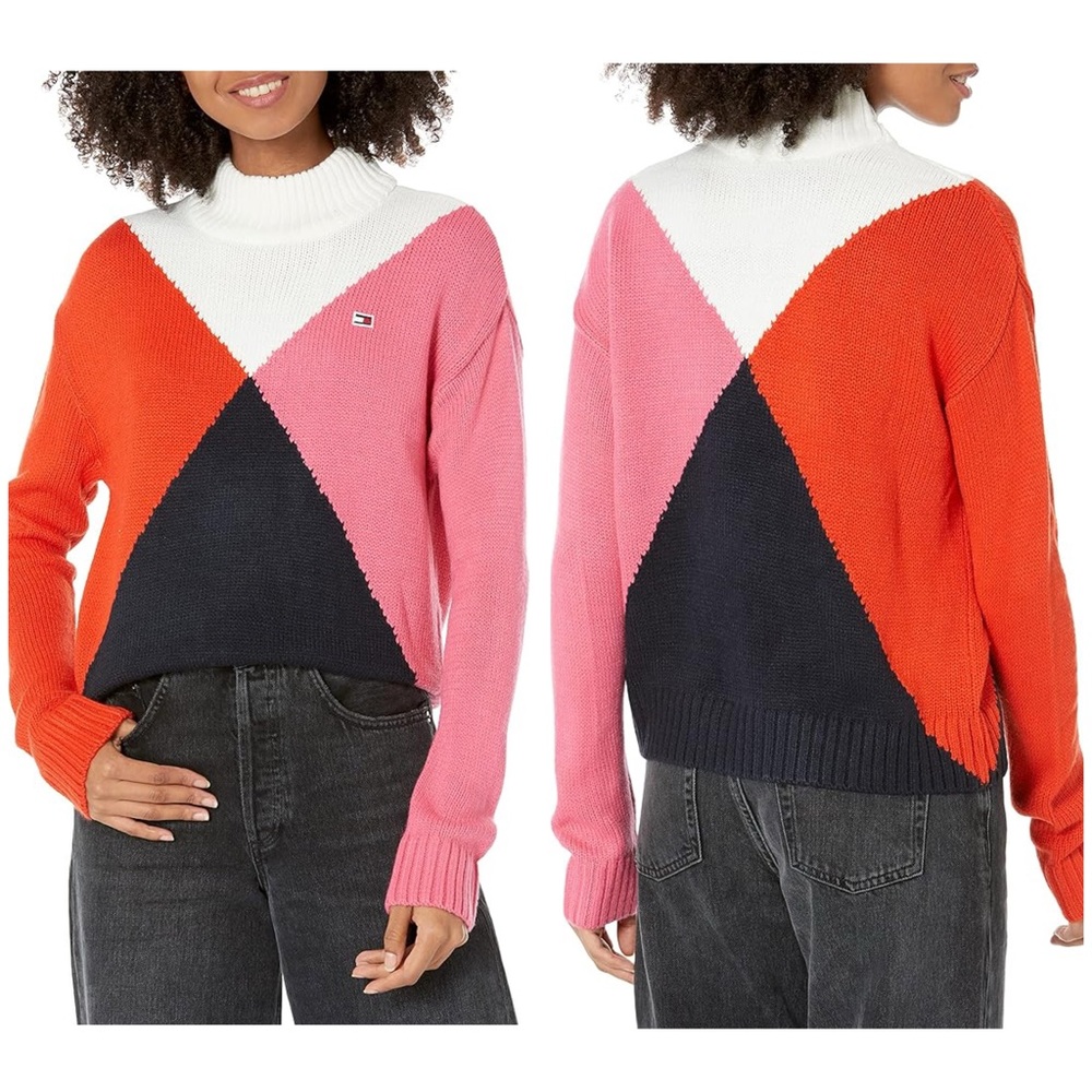 Tommy Hilfiger Colorblock Long Sleeved Mock Necked Knit Sweater Size XL